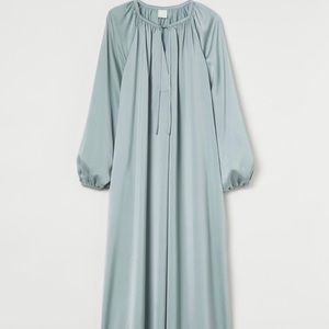 H&M Mint Green Satin Long Lantern Sleeve Dress